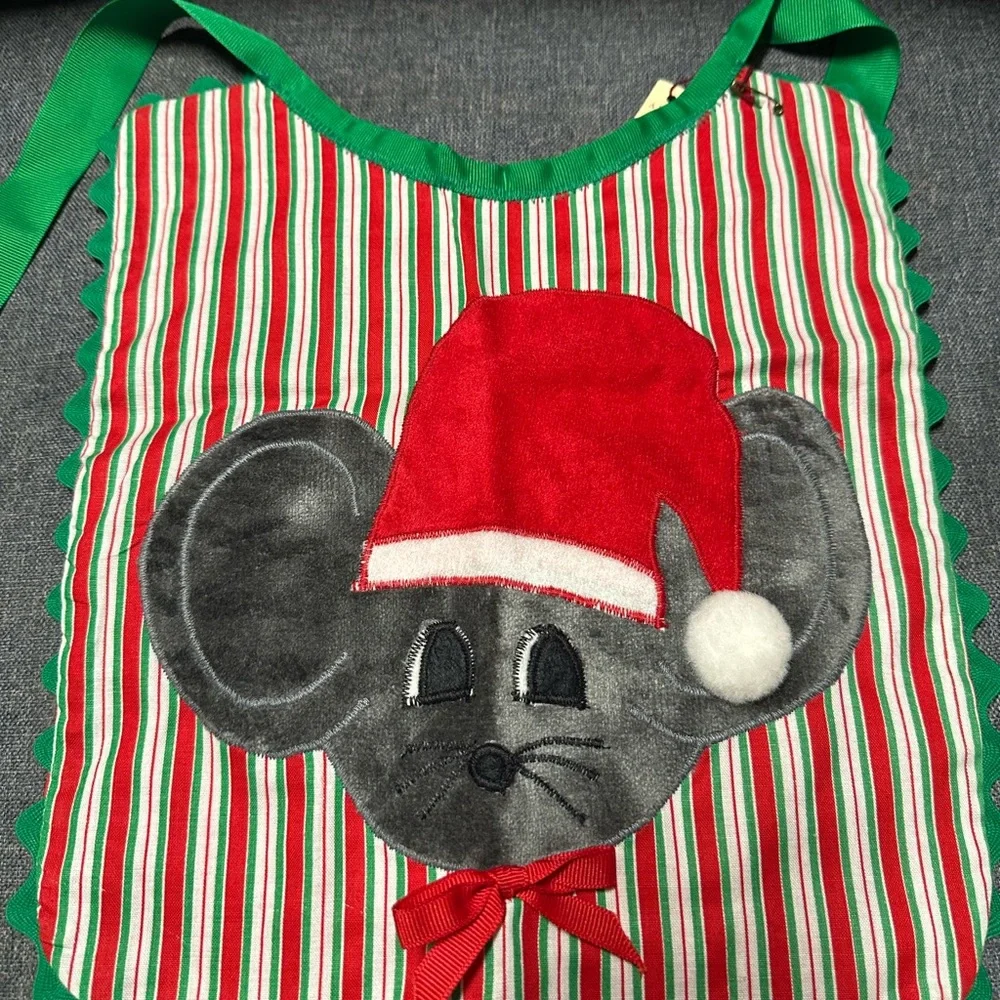 Ccollections Holiday Mouse Bib - Green, Red, Gray